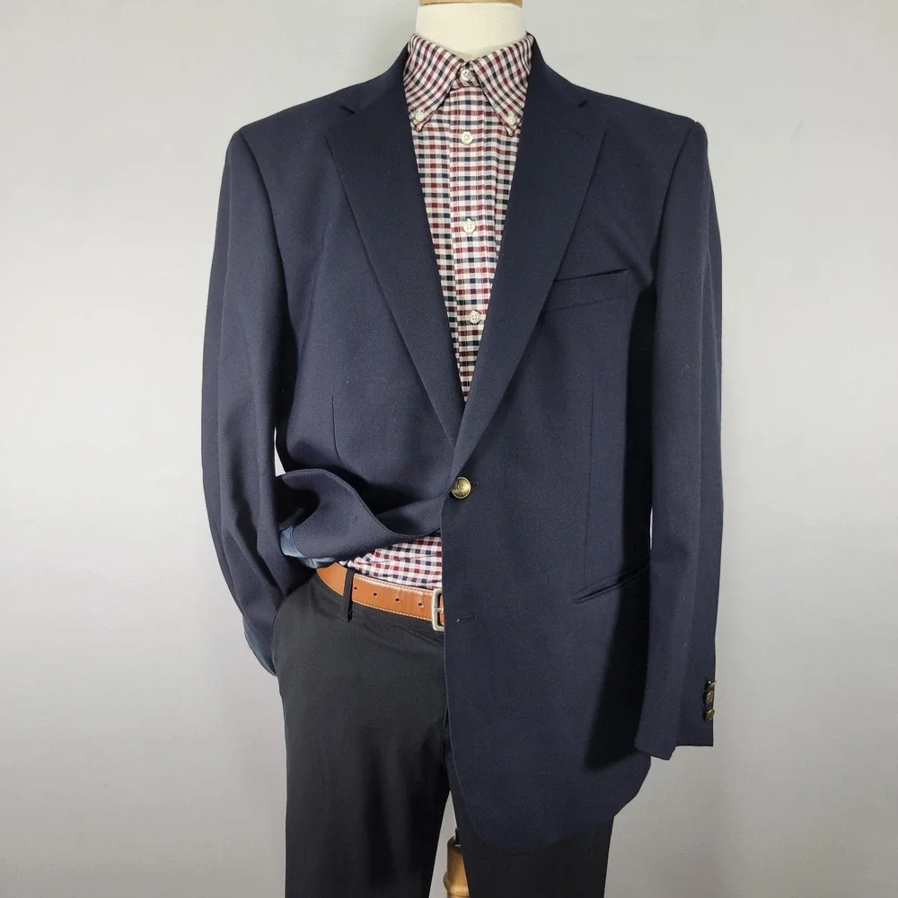 Dockers Men's Sport Coat Blazer Two Button Deep Navy Polyester Wool 46R